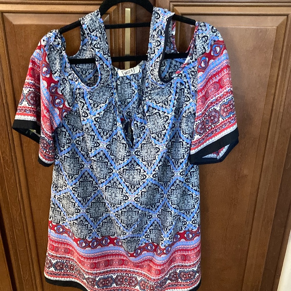 West Kei Blue and Pink Cut Out Blouse